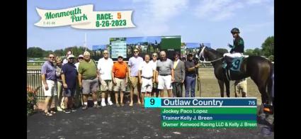 Outlaw Country winner's circle at Monmouth Park for Race 9 on August 26, 2023