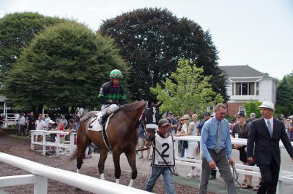 Mandel, with Jose Ferrer in the irons, wins by 14 lengths in race 8 at Monmouth Park on July 15, 2018