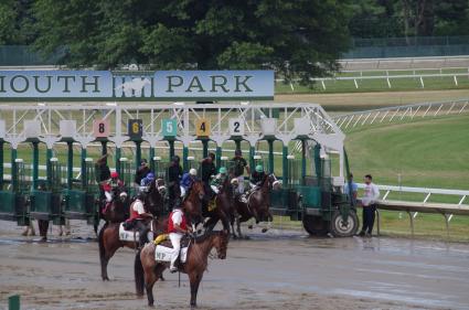 Mandel, with Jose Ferrer in the irons, wins by 14 lengths in race 8 at Monmouth Park on July 15, 2018