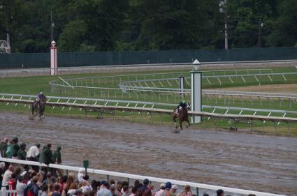 Mandel, with Jose Ferrer in the irons, wins by 14 lengths in race 8 at Monmouth Park on July 15, 2018