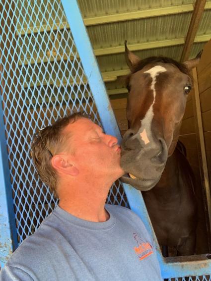 Jump Start colt Start a Fire with Adam Parker at T-Square Stud on May 29, 2019 (Adam Parker)